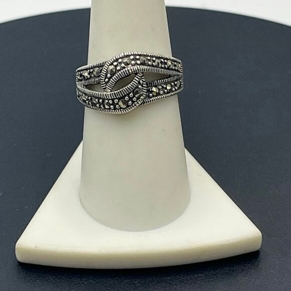 Sterling Silver 925 Marcasite Twist Knot Wrapped Ring Sz 8.25 - Picture 1 of 9